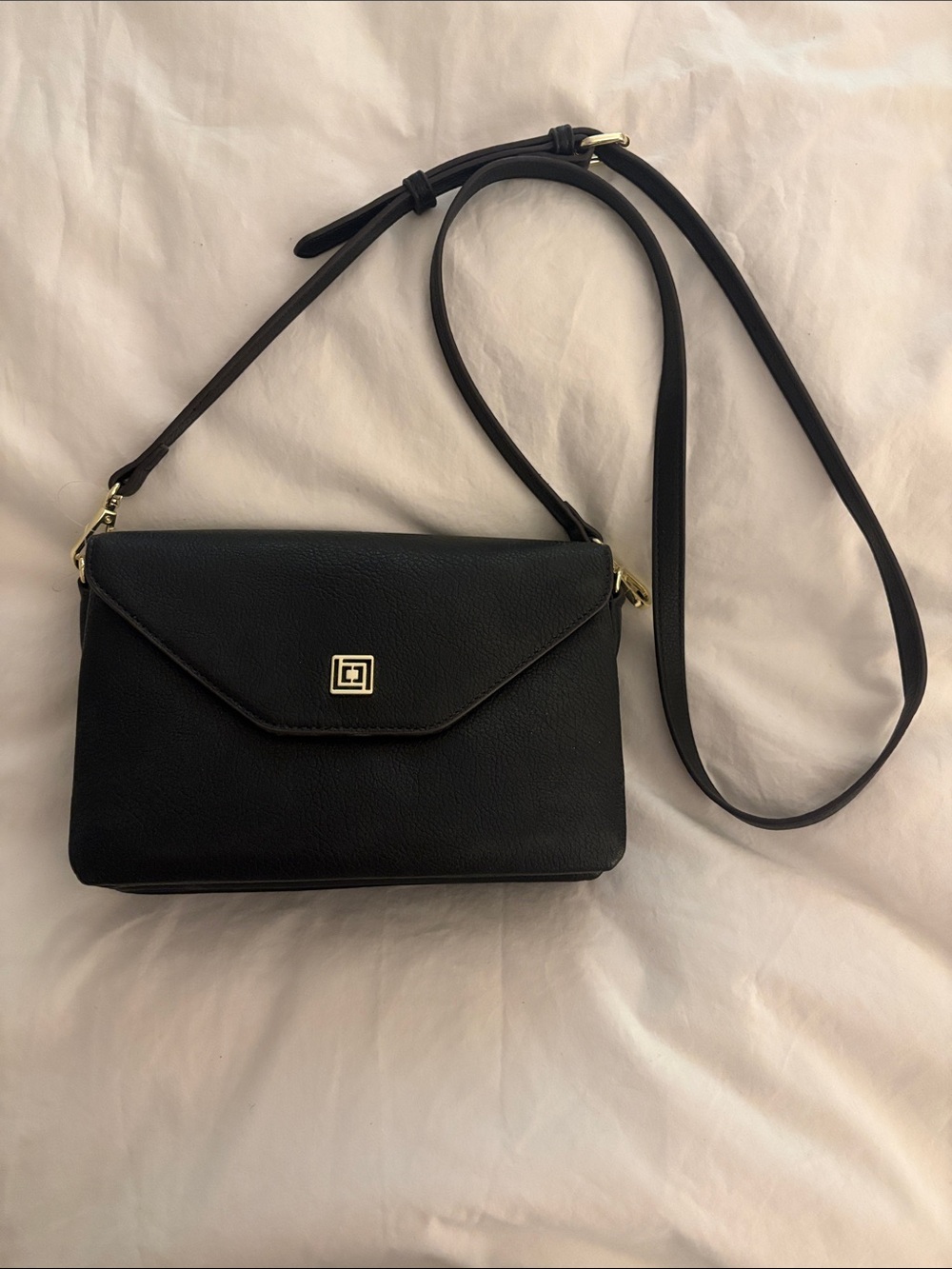 Liz Claiborne Black Crossbody Envelope Bag with Gold Detail